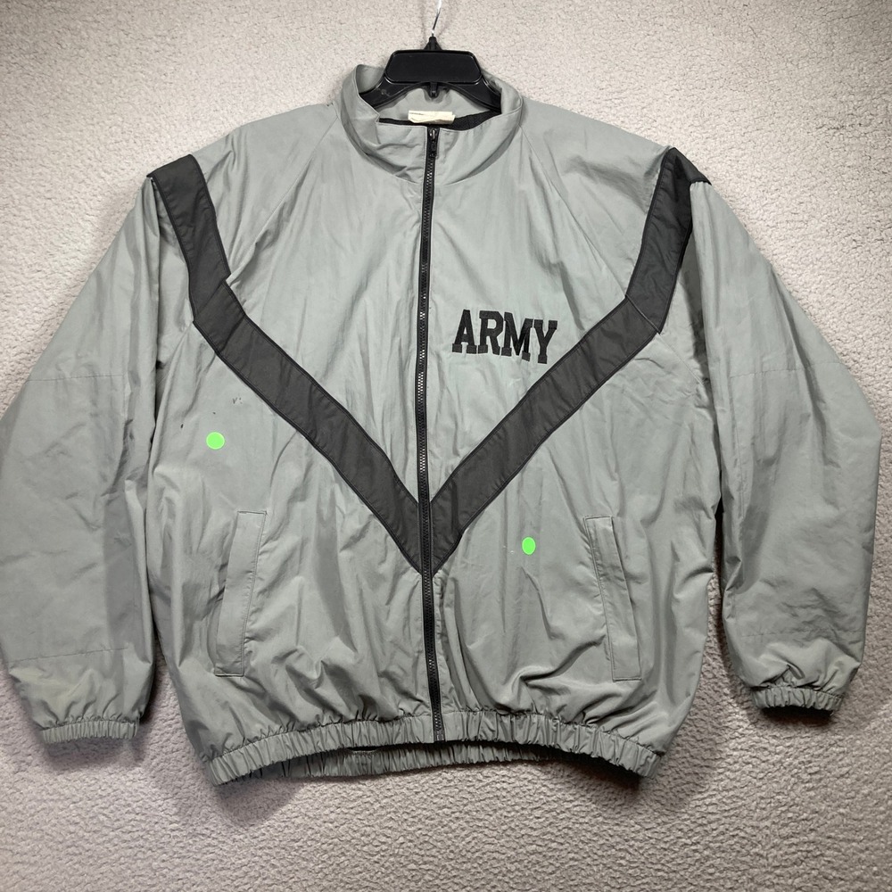 Vintage US Army IPFU Jacket Mens XL Reg Grey‎ Black Chevron Windbreaker STAINS